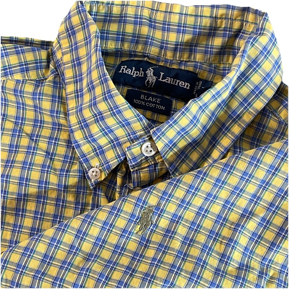 Ralph Lauren Blake Size Large Short Sleeve Men's Shirt Yellow Plaid Button Down